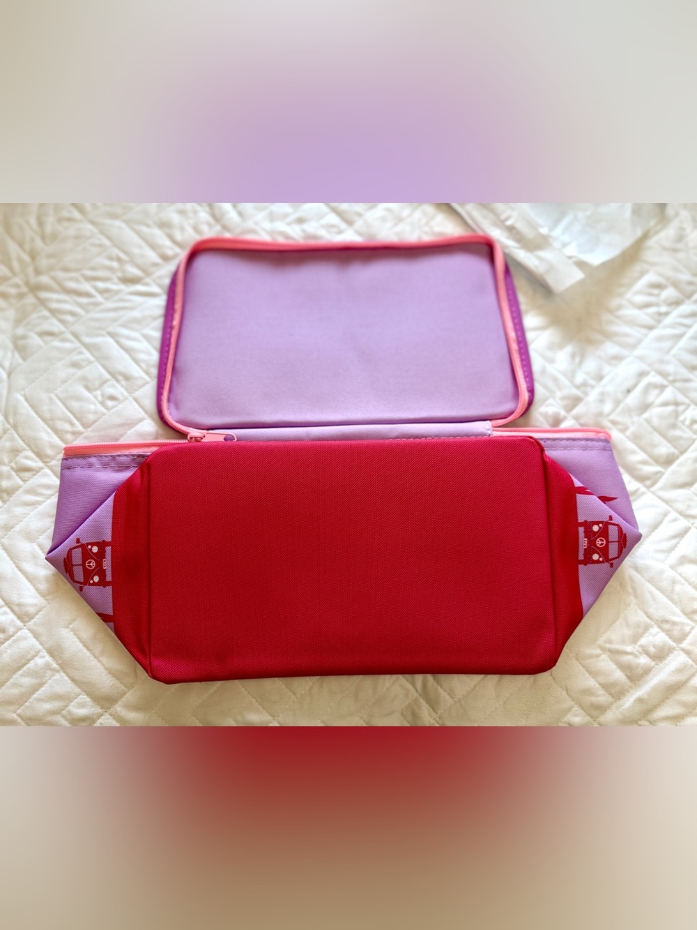 NWT TRADER JOES MINI COOLER TOTE - floral violet with pink zipper - Picture 2 of 4